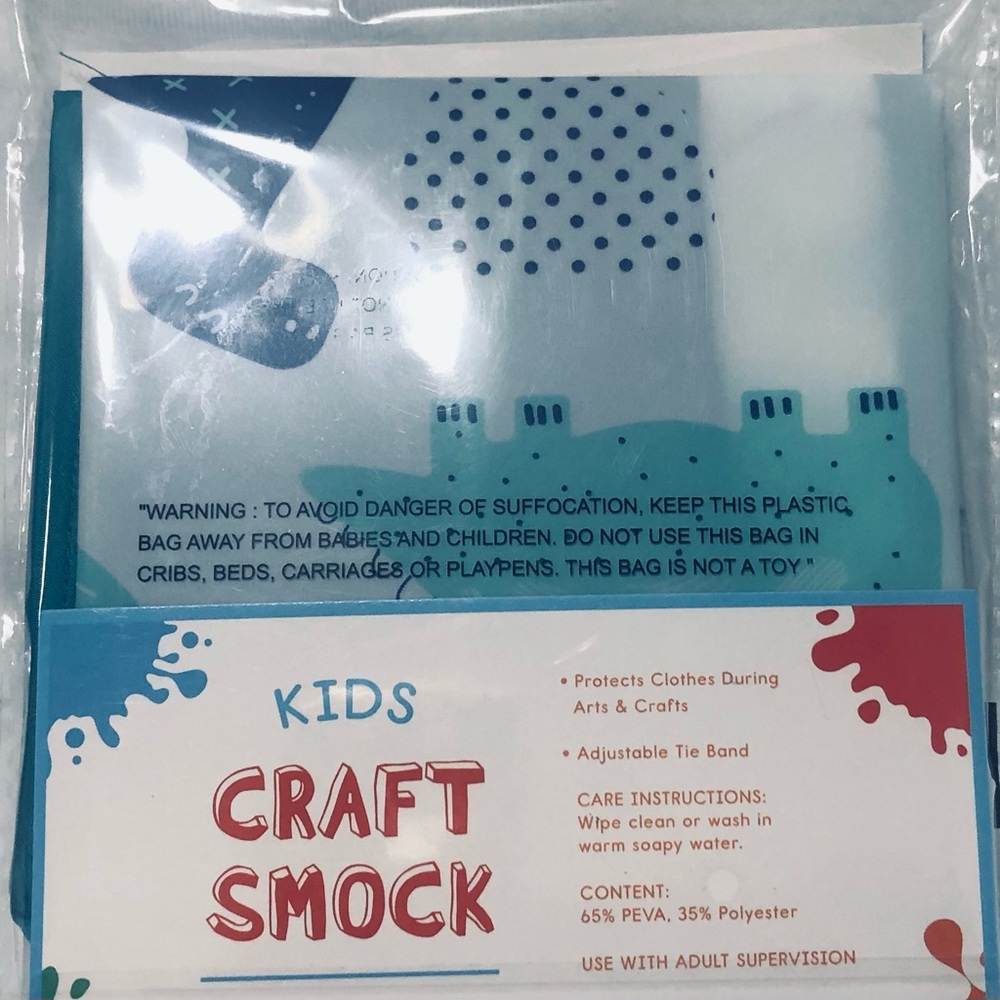 Kids Craft smock Dinosaurs graphics adjustable tie band blue.43” X 22” - Picture 2 of 3